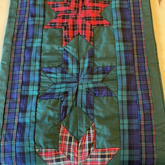 Quilted Red, Green, Blue, White 100% Polyester Table Runner - Picture 2 of 11